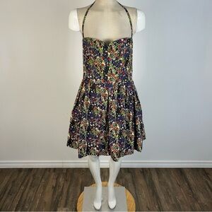 bebe Black Floral Mini Removable Strap/ Strapless Dress M